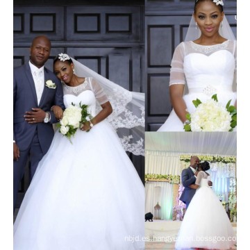 2017 Vestido nupcial corto blanco atractivo del vestido de boda de la manga de Suzhou para las señoras africanas